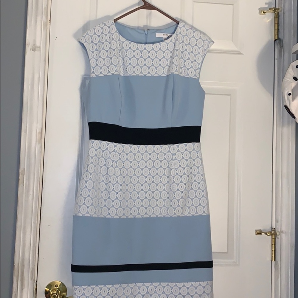 Blue Patterned Business Dress